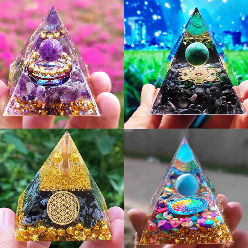 Orgonite Pyramid Crystals Natural Stone Orgone Energy Generator Healing Reiki Chakra Meditation Ornaments Crafts Office Decor