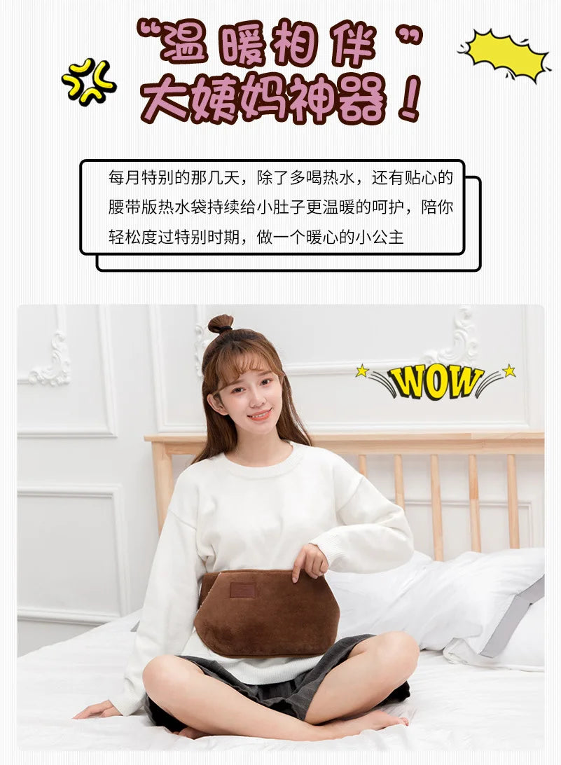 3-Piece Set Filling Water Type Hot Water Bag Hot Water Bottle Cover Plush Animal Belt Winter Menstrual Women Belly Hand Warmer