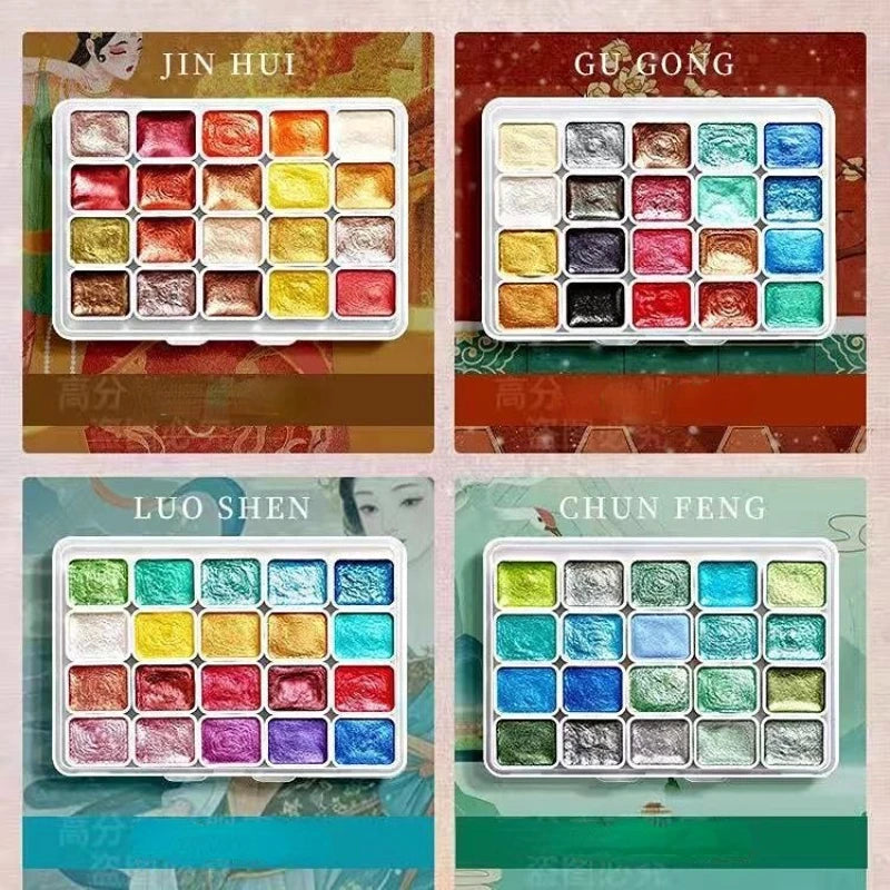 20 Colors Metal Watercolor Painting Set, Portable Box With Shiny Pearls Solid Watercolor Painting, And Art Supplies, Watercolor