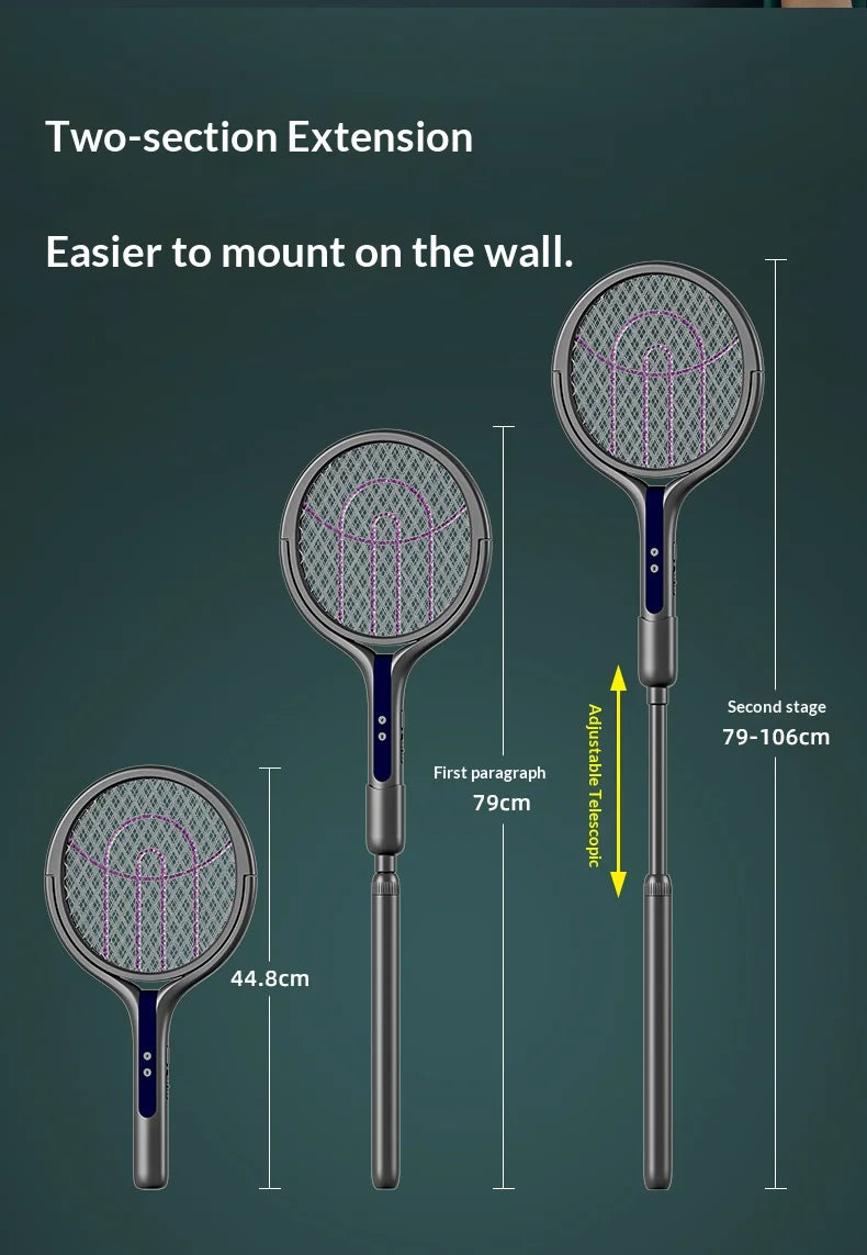 Rotating Head Bug Zapper Racket Rechargeable Electric Fly Swatter Fly Killer and Mosquito Trap Lamp for Indoor and Outdoor