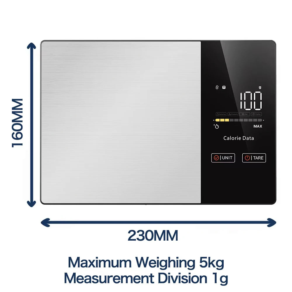11LB / 5kg Stainless Steel Kitchen Food Scale Smart Kitchen Scale Food Calorie Nutritional Calculator Cooking Baking Scales