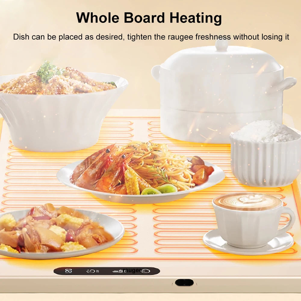 Electric Food Warmer Plate 10s Fast Heating Food Warmer Mat Foldable Dining Table Food Warming Tray Tem Settings Food Heat Plate