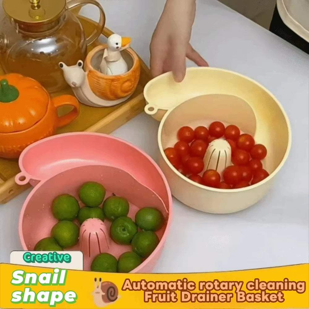 Snail Shape Fruit Drainer Basket Creative Automatic Rotation Clean Vegetable Washing Basin Multi-Functional Reusable