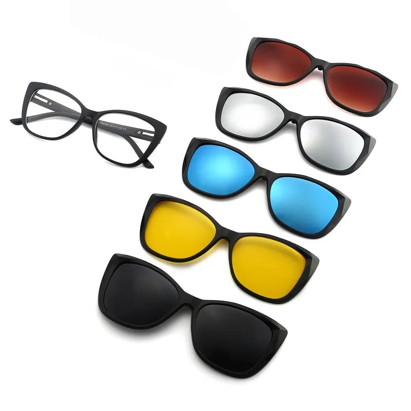 HJYFINO 5 lenes Magnet Sunglasses Clip Mirrored Clip on Sunglasses clip on glasses Polarization Clip Custom Prescription Myopia