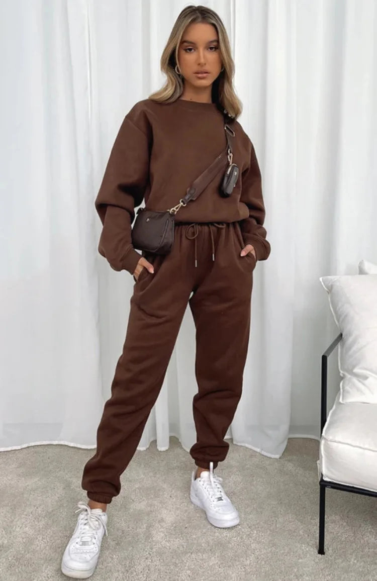 Осение Женские Костюмы Women's Winter Warm Suit Round Neck Solid Color Long Sleeve Pullover Sweatshirt Sweatpants Штаны Женские