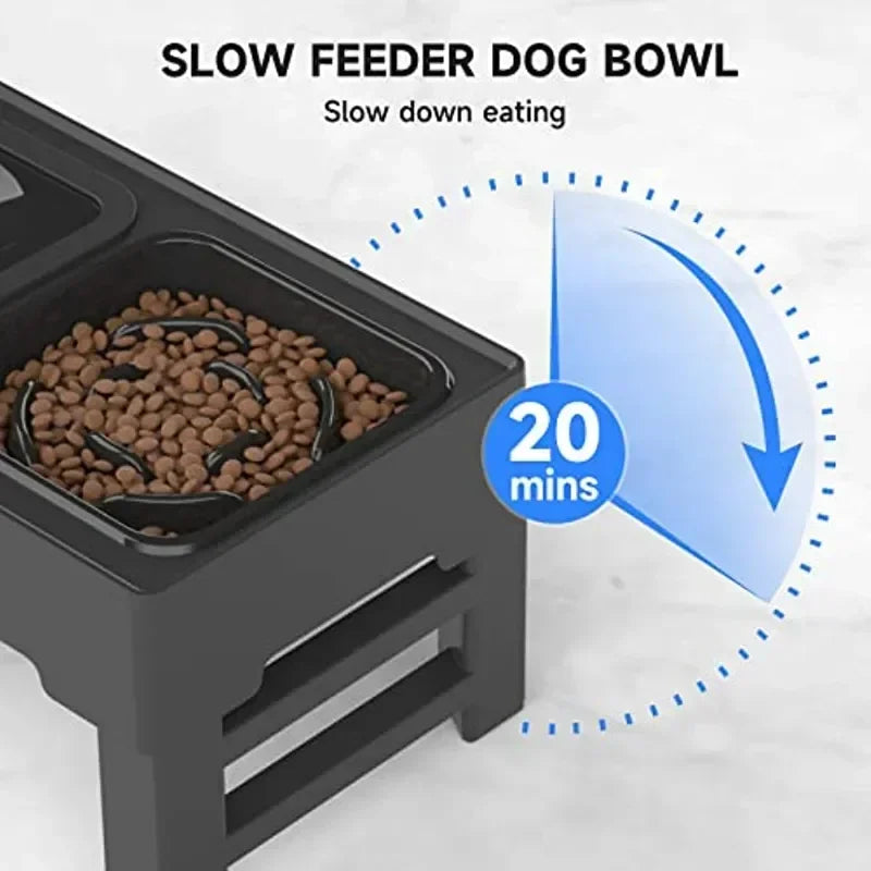 Adjustable Raised Dog Bowl Dog Bowl with Slow Feeder Elevated Dog Bowl and Dog Water Bowl Non-Spill for Small Medium Large Dogs