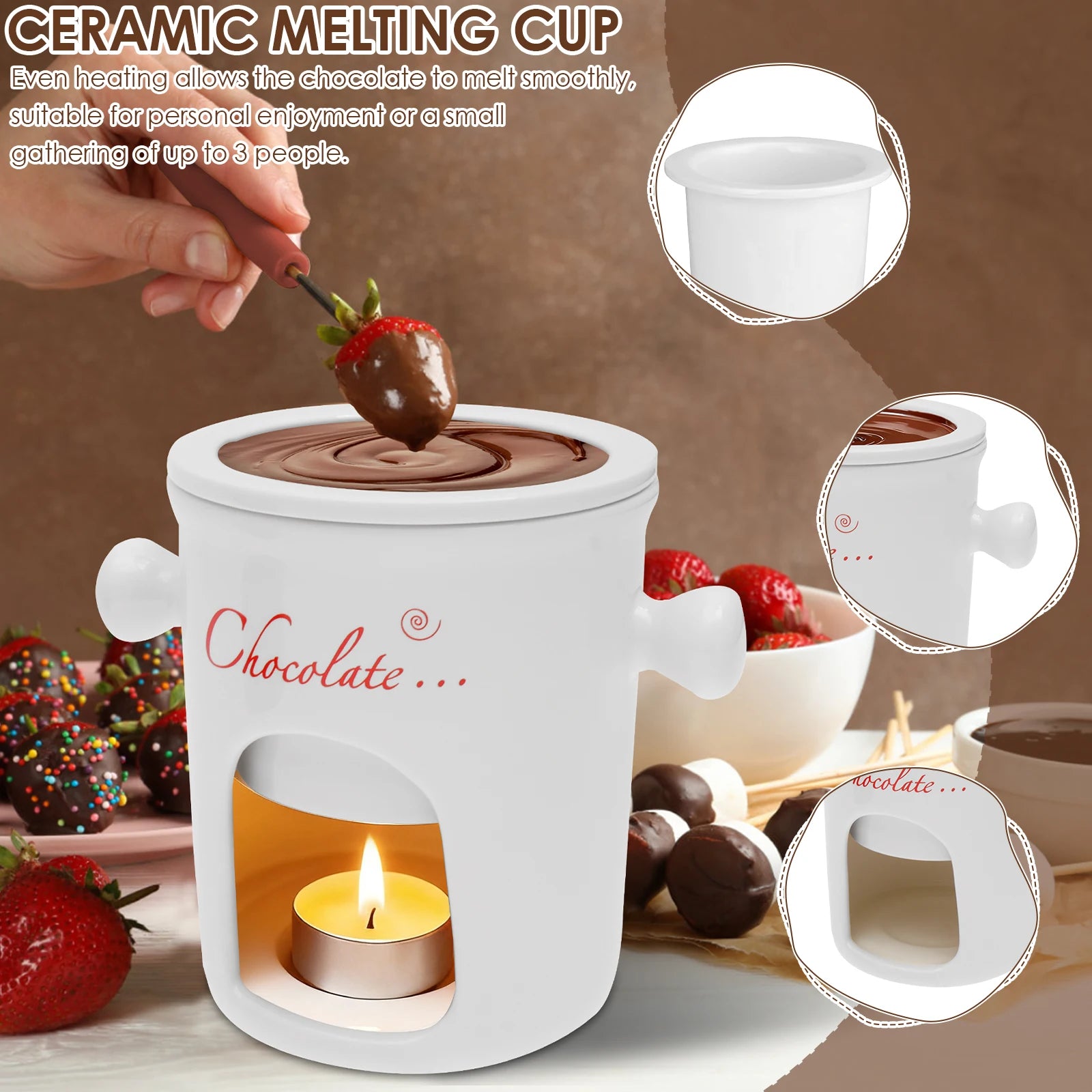 280ml Fondue Pots Fondue Mug Personal Mini Chocolate Cheese Ice Cream Fondue Maker Kit Individual Butter Melter Cup Small Warmer