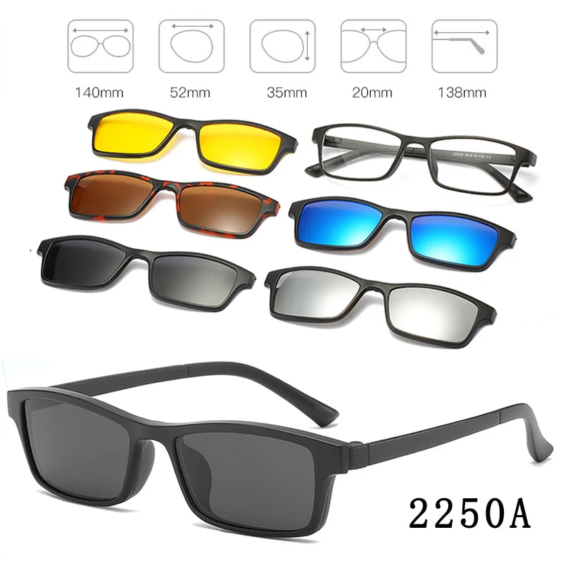 HJYFINO 5 lenes Magnet Sunglasses Clip Mirrored Clip on Sunglasses clip on glasses Polarization Clip Custom Prescription Myopia