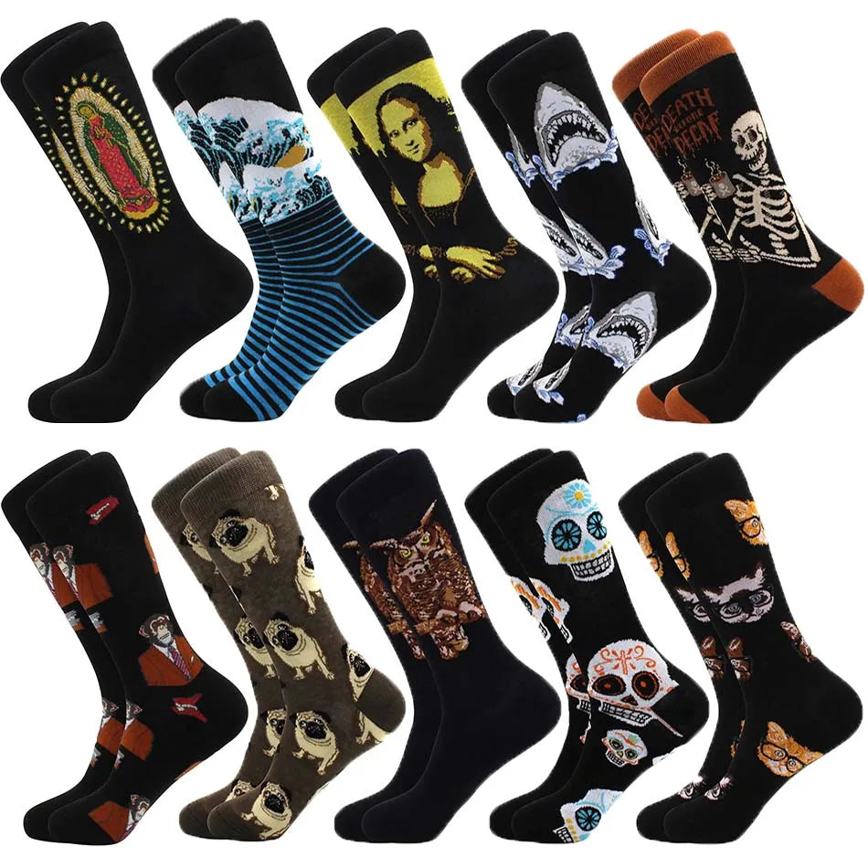 10 pairs of food pattern men's socks irregular color women's socks street trend skateboarding socks
