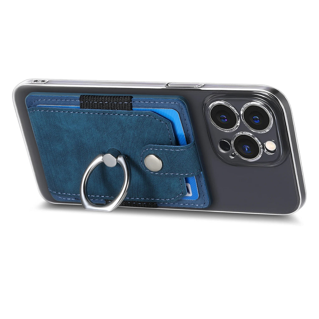 Phone Holder Wallet Case Card Slot Holder PU Leather Back Sticker Adhesives With Ring Stand For Mobile Phone iPhone Samsung