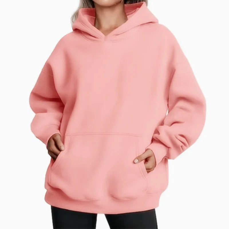 Women's Oversized Hoodie Fleece Lined Comfortable Street Style Long Sleeve Polyester Casual Sweatshirt Autumn Winter New Arrival