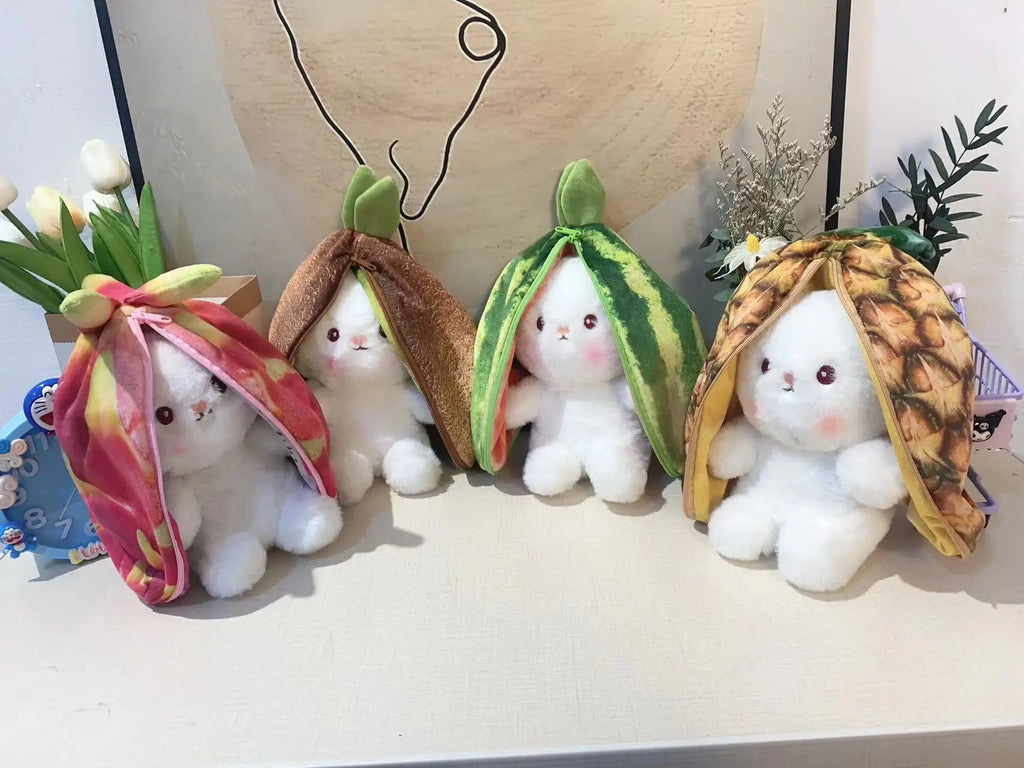 Kawaii Fruit Transfigured Bunny Plush Toy Cute Carrot Strawberry Turn Into Rabbit Plush Toy Kids Birthday Christmas Gift