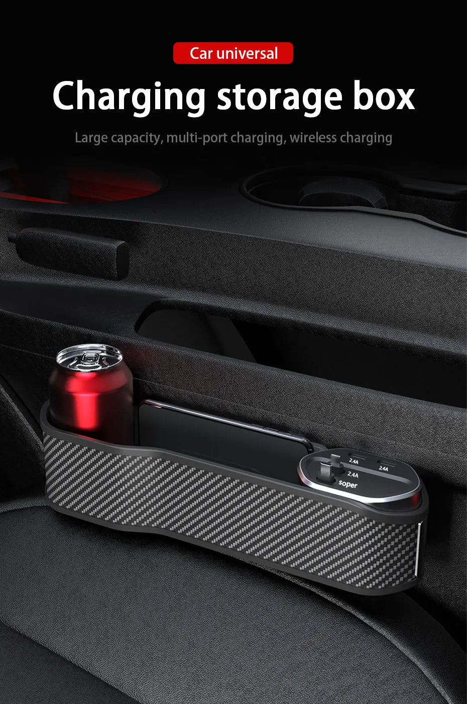 SEAMETAL Car Seat Gap Filler Organizer With Cup Holder Front Seat Console Side Pocket With Wireless Charging,Type-C,Lightning