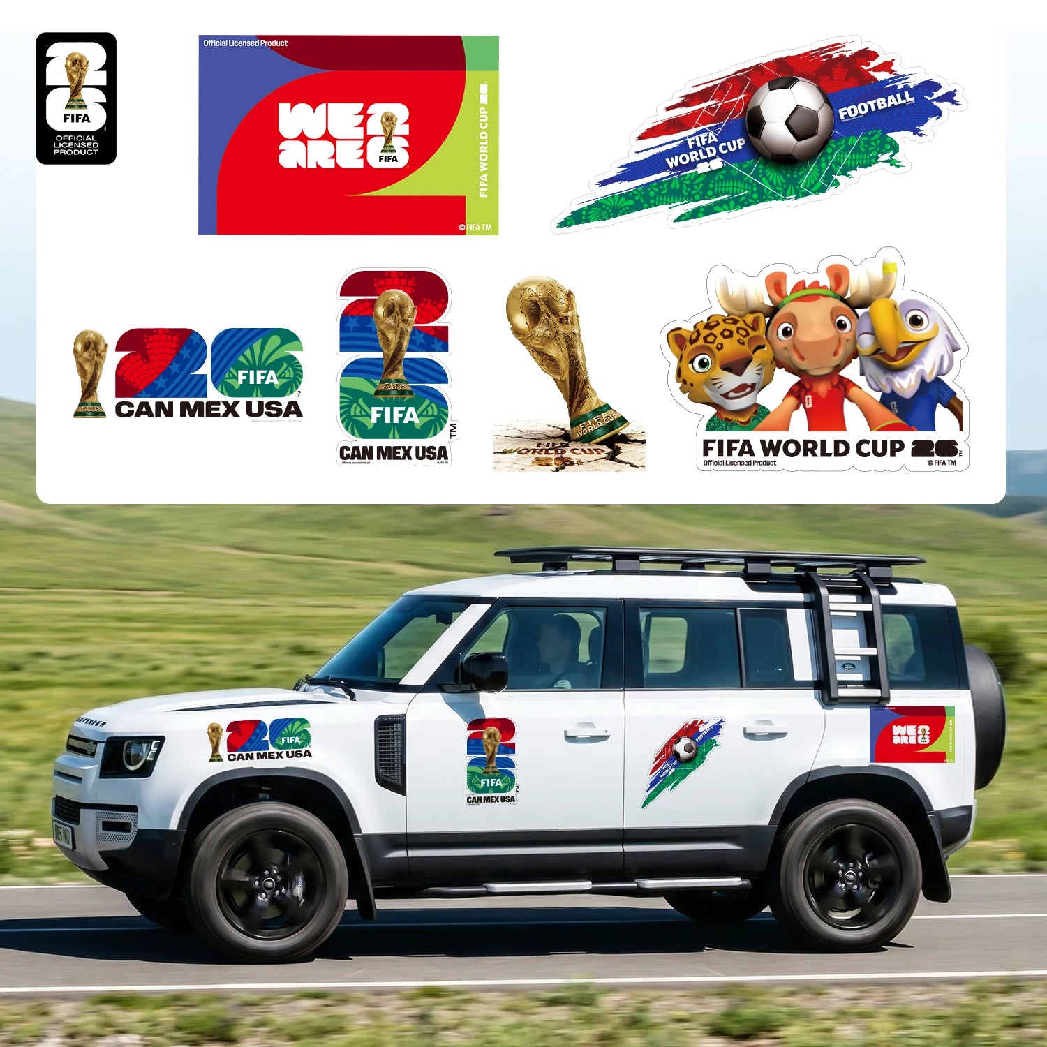 FIFA World Cup 2026 Car Decal Official World Cup Car Sticker with Trophy, Host City & Mascot Design - Waterproof Sticker for Car