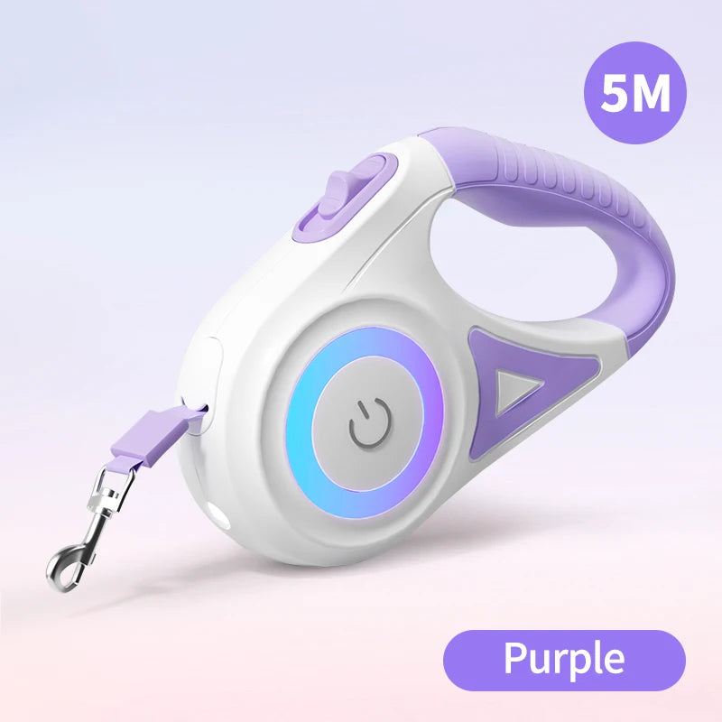 ROJECO 5M Retractable Dog Leash Automatic LED Light Luminous Roulette Leash Rope For Dogs Adjustable Pets Dog Walk Running Leads