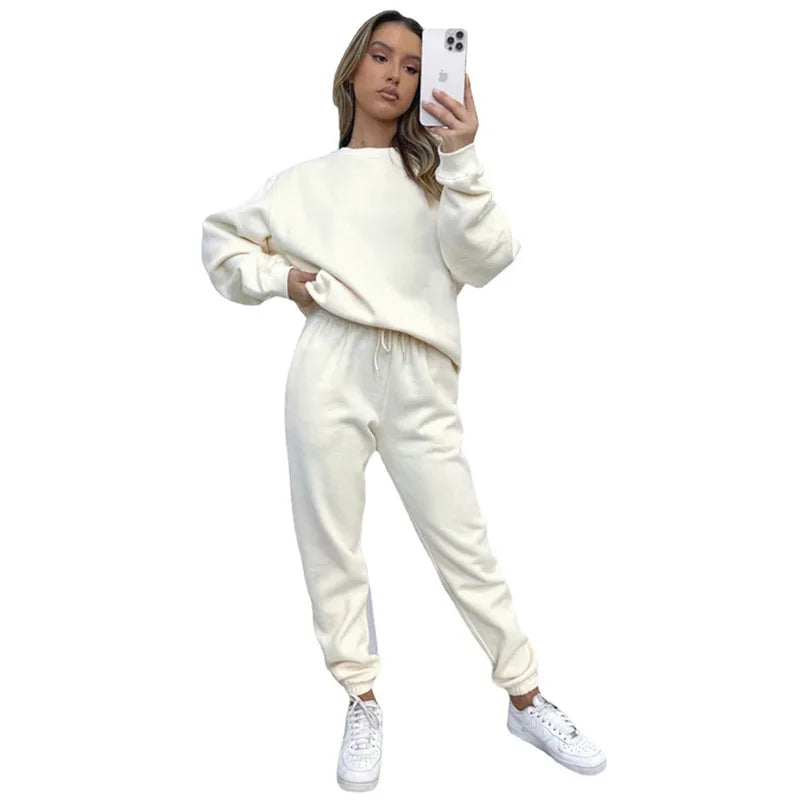 Осение Женские Костюмы Women's Winter Warm Suit Round Neck Solid Color Long Sleeve Pullover Sweatshirt Sweatpants Штаны Женские