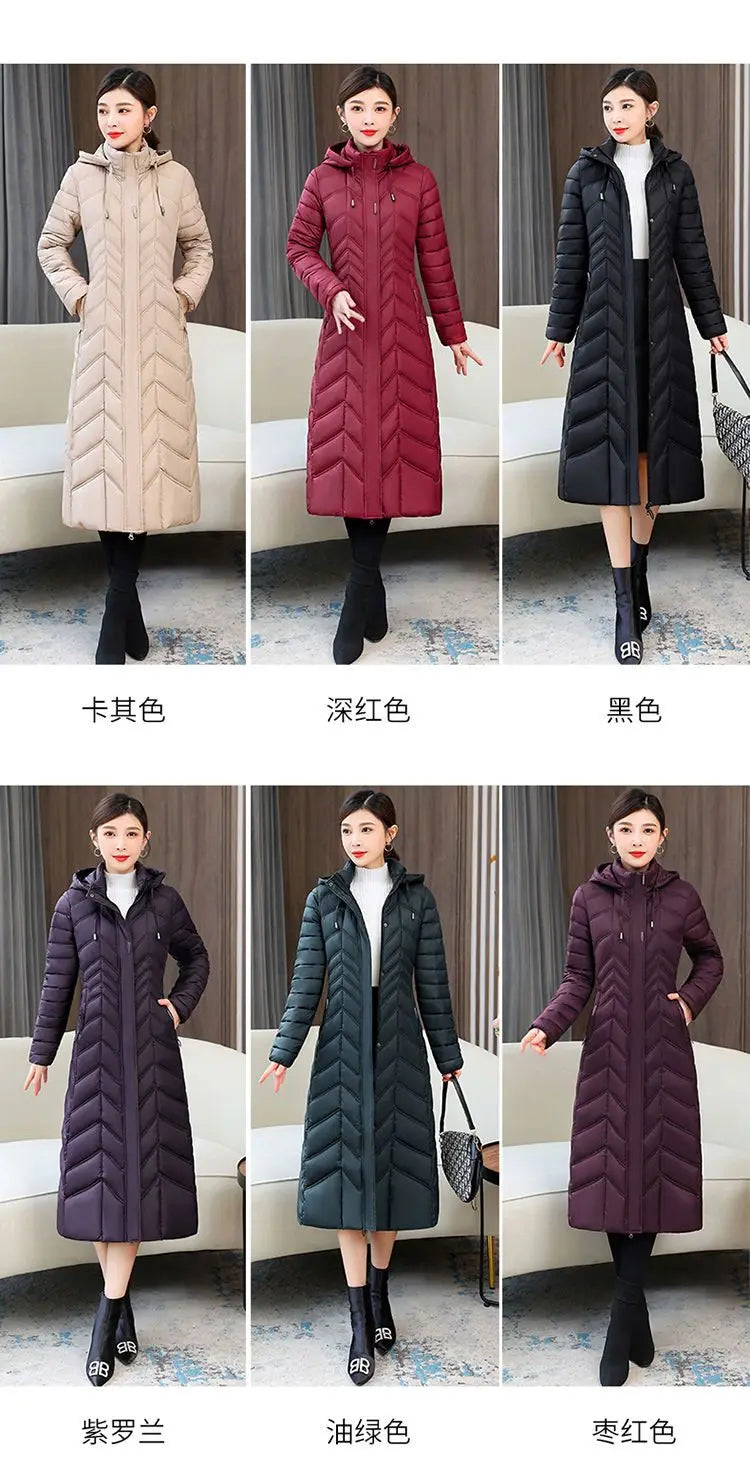 2025 NEW Winter Hooded Down Jacket 5XL Women's Warm Parka Fashion Down Cotton Women Long Coat Slim Temperament Female Overcoat