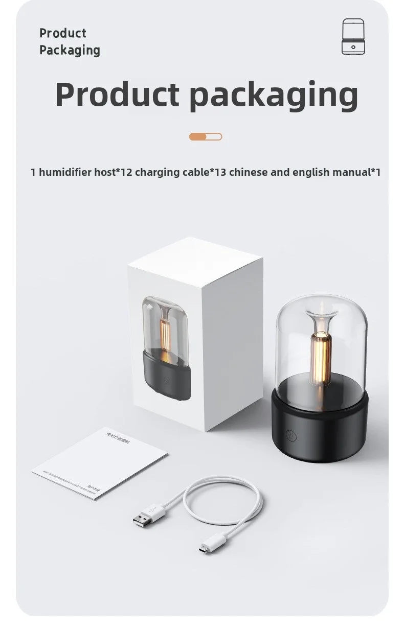 120ml Aromatherapy Humidifier Ultrasonic Humidifier with Creative Candlelight Design USB Air Humidifier for Sleep Aid Home Decor