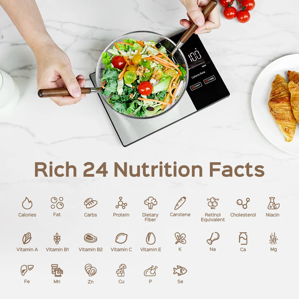 11LB / 5kg Stainless Steel Kitchen Food Scale Smart Kitchen Scale Food Calorie Nutritional Calculator Cooking Baking Scales