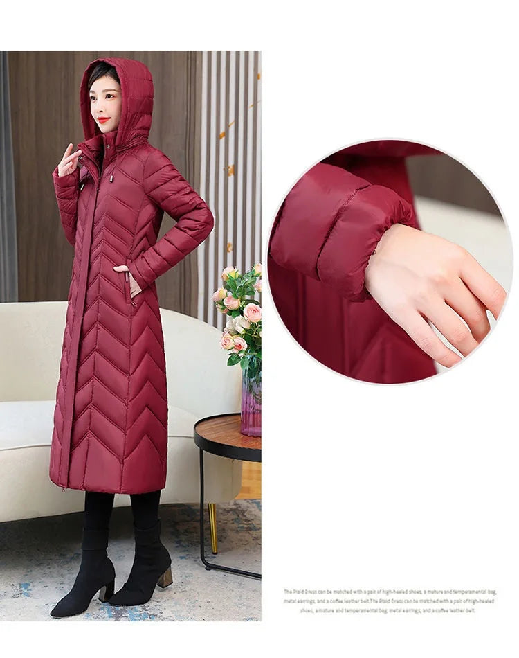 2025 NEW Winter Hooded Down Jacket 5XL Women's Warm Parka Fashion Down Cotton Women Long Coat Slim Temperament Female Overcoat