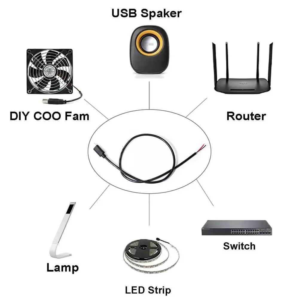 USB Type-C 2 Core Pigtail Cable, 5V USB-C to 2Pin Bare Wire Open End Extension Cable for DIY Replacement or Repair Power Cable