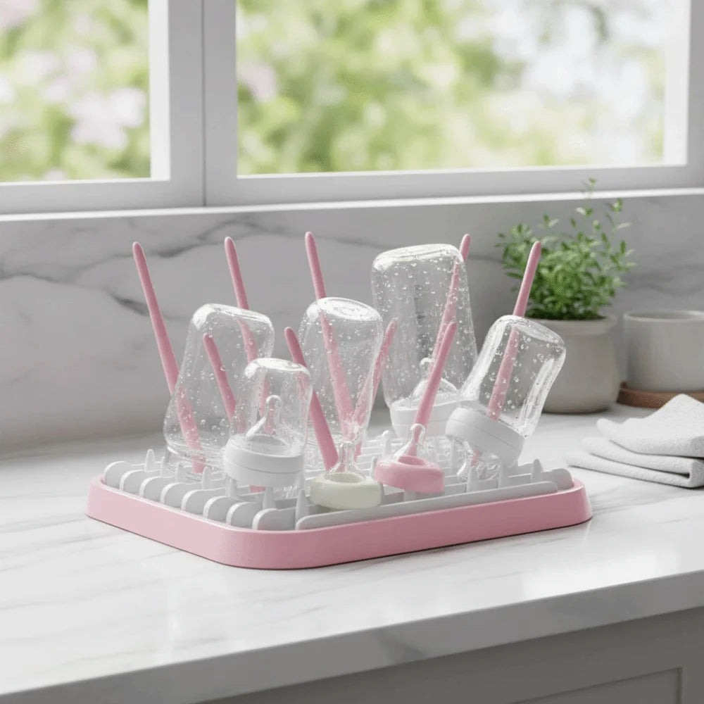 Foldable Baby Bottle Drying Rack Sturdy Plastic Bottle Cleaning Dryer Detachable Portable Bottle Holder Nursery Essentials