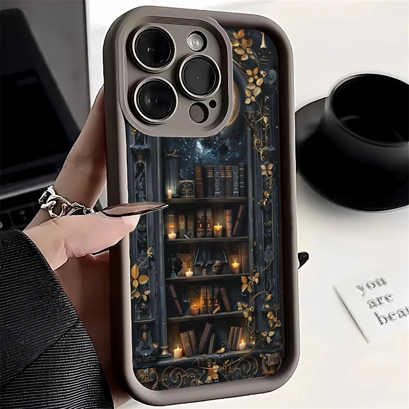 Creative Bookshelf Phone Case for iPhone 16 15 14 13 12 11 Pro Max Mini XR XS X 7 8 6 6s Plus Soft TPU Back Cover