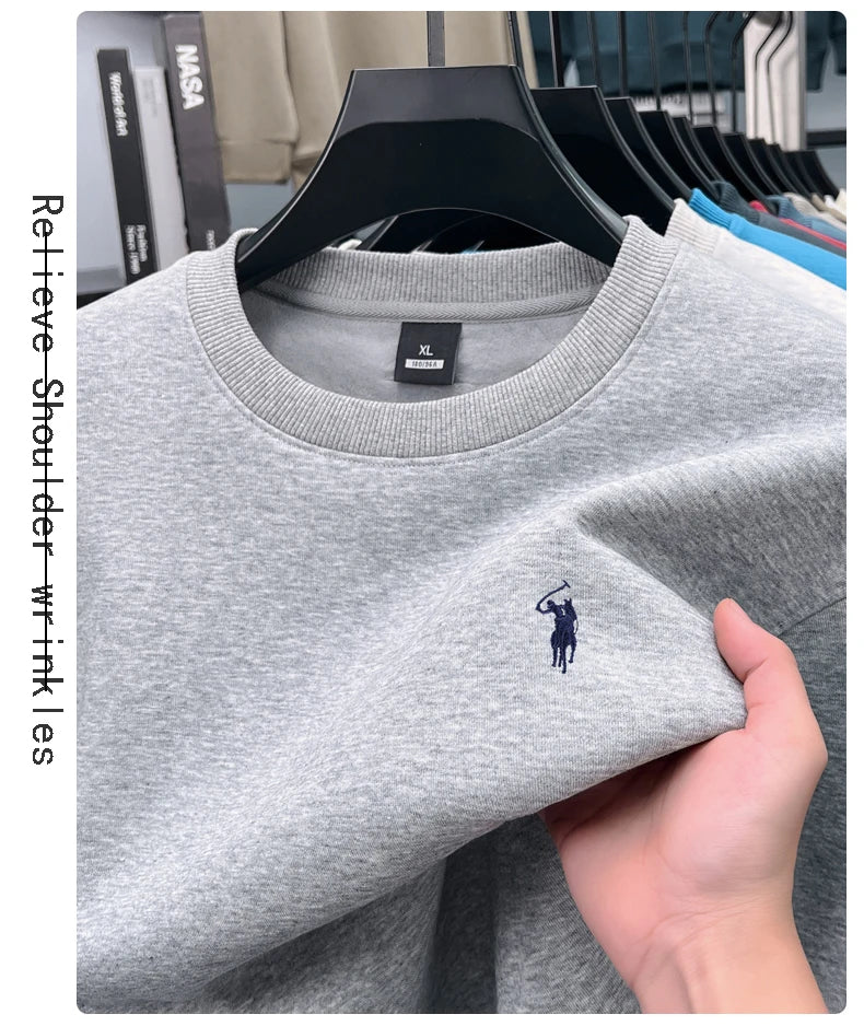 Designer brand men's round neck sportswear autumn new item thickened warm luxury pony print loose casual Paul pullover