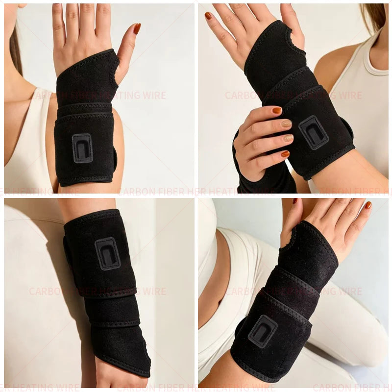 Carbon Fiber Heated Wrist Brace with Vibration Massager Relieves Arthritis, Tenosynovitis, Wrist Joint Sports Strain Recovery