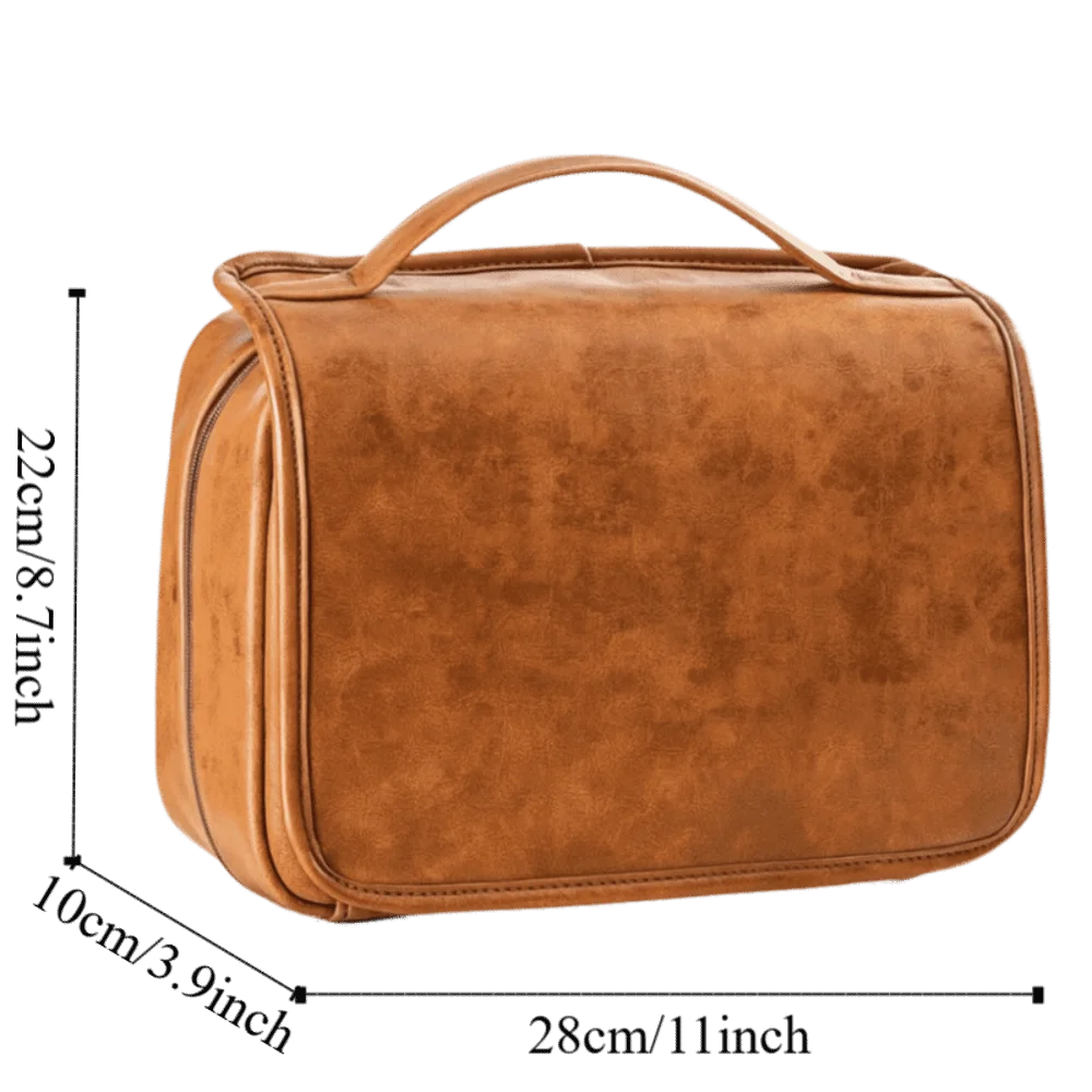 Multi-Pocket Makeup Bag Large Size Waterproof Design Hanging Toiletry Bag PU Leather 3-in-1 Dopp Kit Business Trip