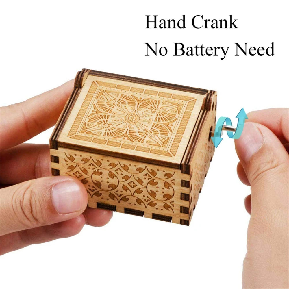 Vintage Engraving Wooden Music Box Hand-cranked Music Box Can't Help Falling in Love Music Box Wife Birthday Valentines Day Gift