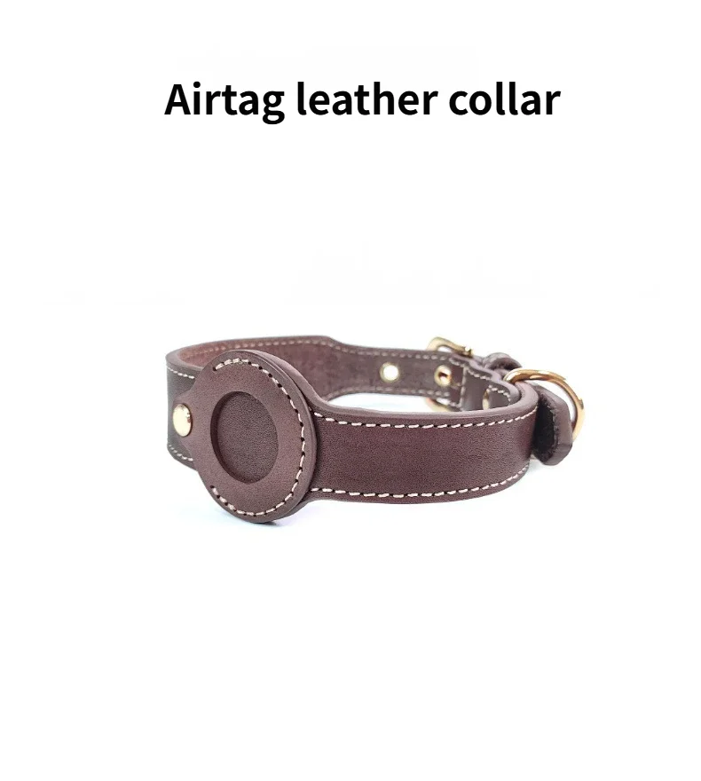 Leather AirTag dog Collar Genuine and Heavy Duty handmade pet collar with Air Tag Holder Lightweight GPS Pet Collars