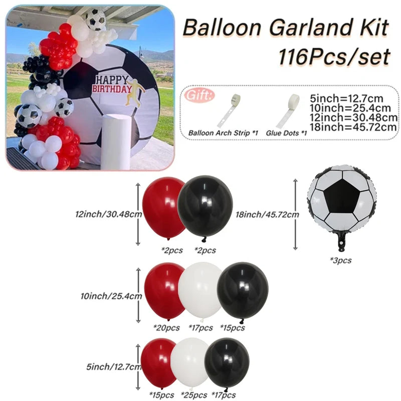 120pcs Football Party Balloons Garland Arch Kit White Black Red Latex Ballon Boy Sports Party Decoration Birthday Party Supplie