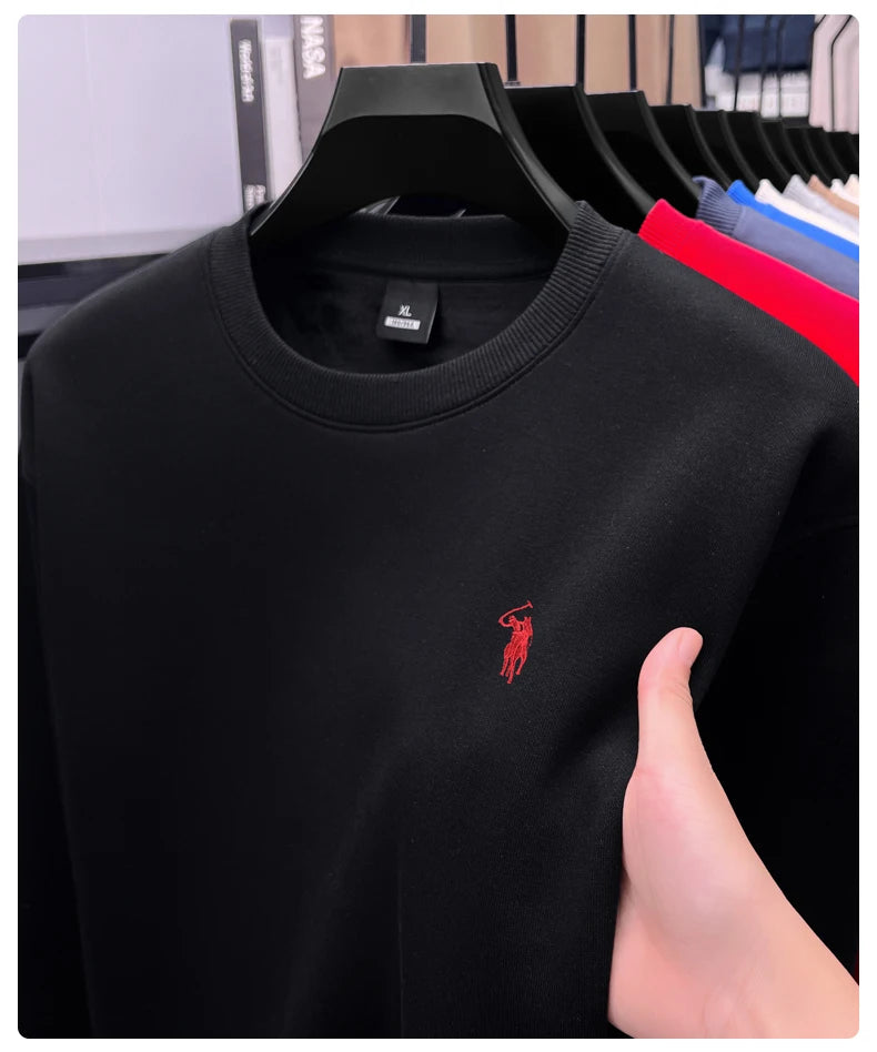 Designer brand men's round neck sportswear autumn new item thickened warm luxury pony print loose casual Paul pullover