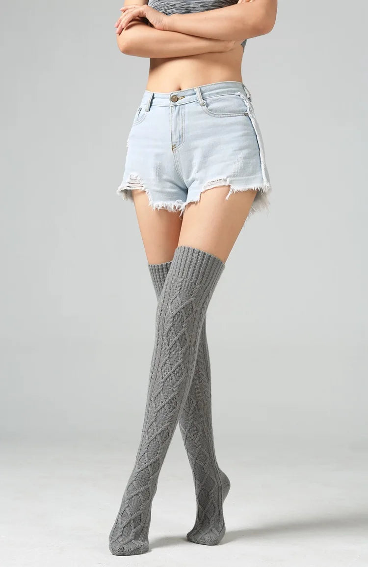 Winter Women Knee Socks Ladies Thigh High Stockings Girls Warm Sexy House Floor Long Stocking Knitting Wool Over Knee Stocking