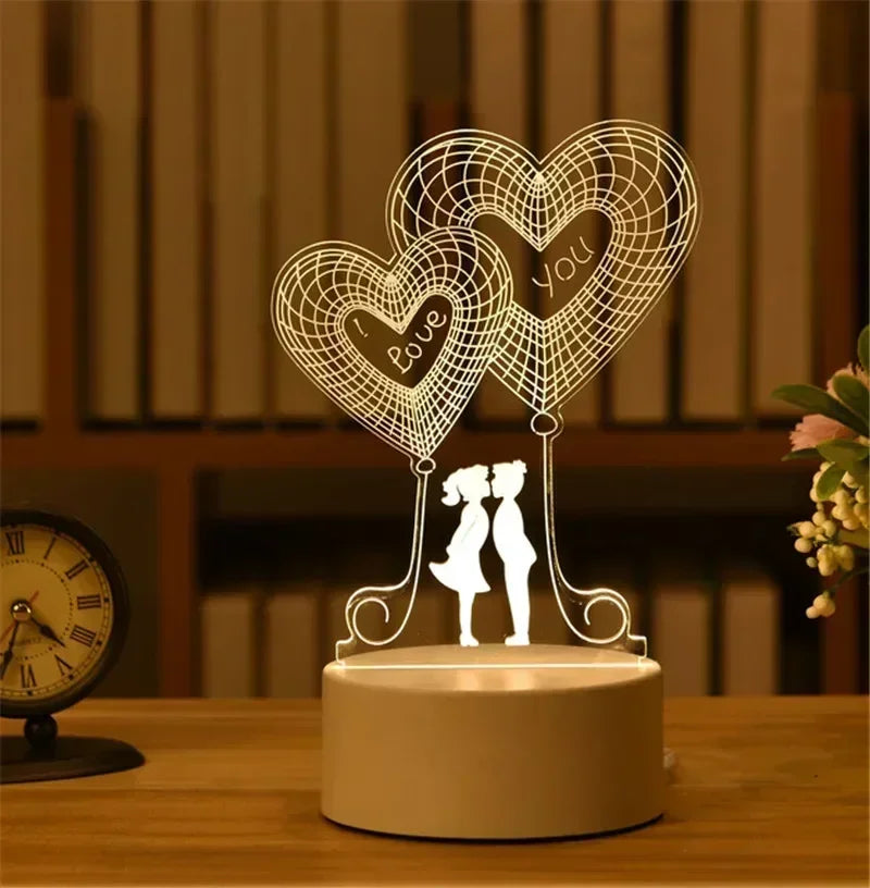 3D Acrylic LED Night Light USB Powered Bedroom Bedside Decor Night Lamp Birthday Kid Gifts Table Ornaments Novelty Lighting