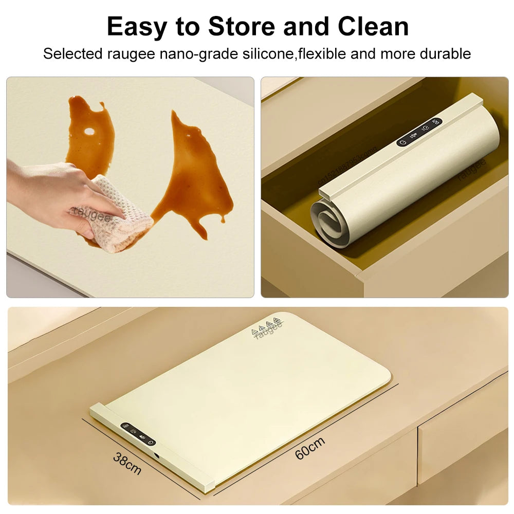 Electric Food Warmer Plate 10s Fast Heating Food Warmer Mat Foldable Dining Table Food Warming Tray Tem Settings Food Heat Plate