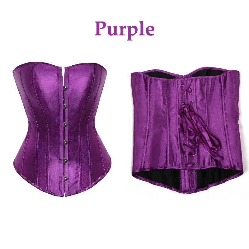 Elegant Satin Corset Women Solid Color Lace Up Corsets Slim Body Shaper Strapless Overbust Plus Size Corset and Bustier S-6XL