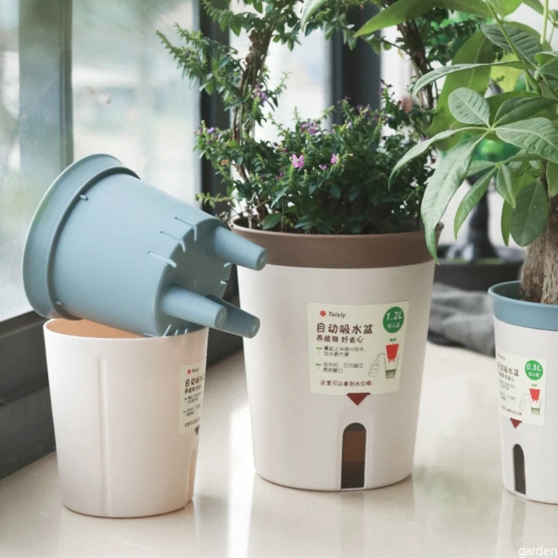 Double Layer Plant Pot Self Watering Pots for plants Hydroponics Flower Pot Plastic Lazy Automatic Water-Absorbing Plants Pot