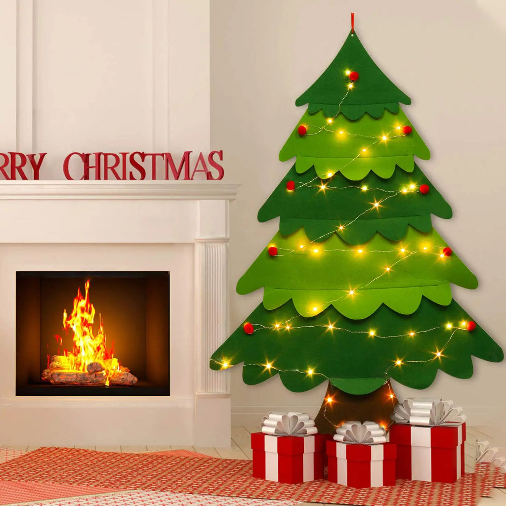 DIY Felt Christmas Tree Wall Hanging Artificial Xmas Tree with Santa Claus Snowflakes Ornament New Year Party Supplies Gift