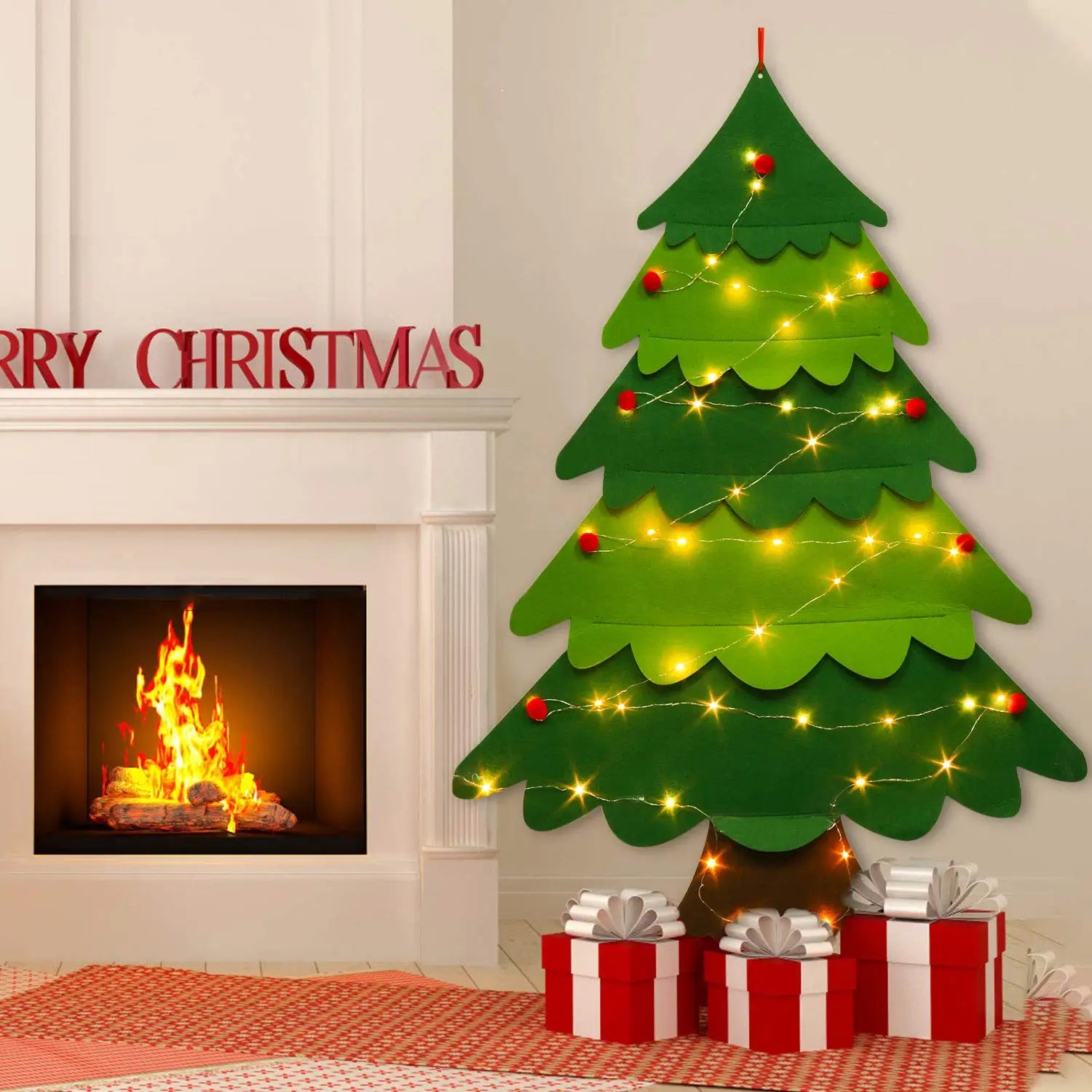 DIY Felt Christmas Tree Wall Hanging Artificial Xmas Tree with Santa Claus Snowflakes Ornament New Year Party Supplies Gift