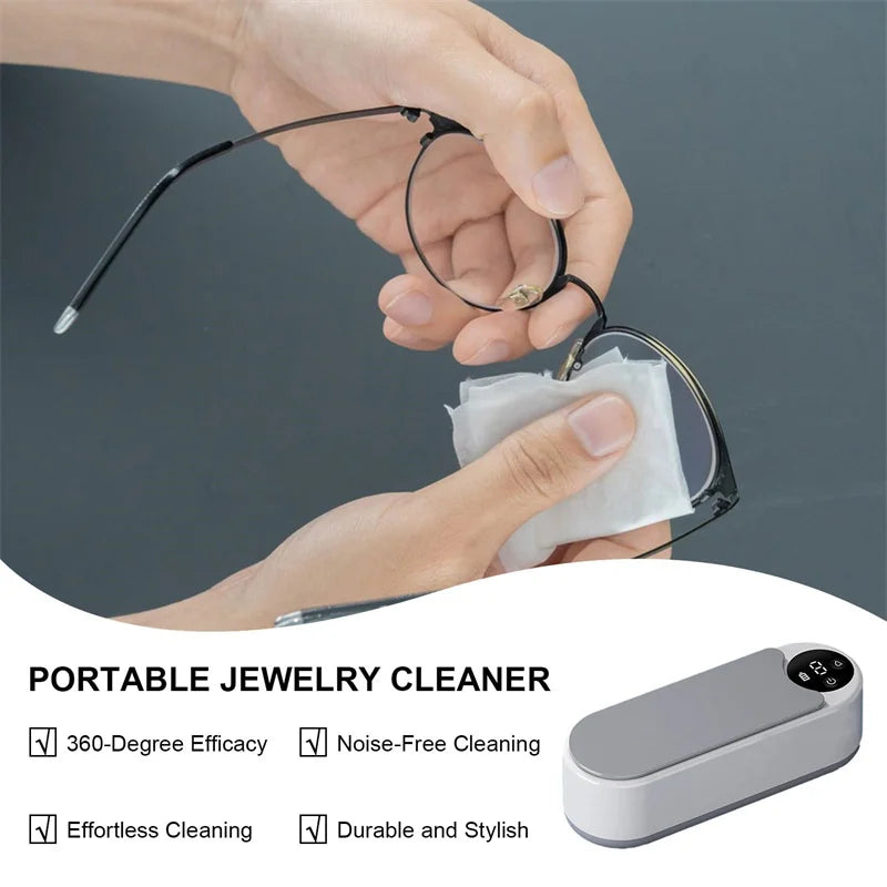 Jewelry Vibration Non-Ultrasonic Cleaner with Digital Display Wireless Portable Cleaner Eyeglasses Rings Earrings Cleaner