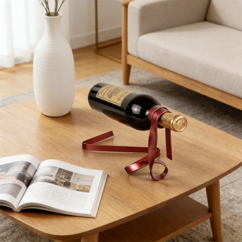 New Metal Ribbon Shaped Suspended Balanced Wine Bottle Rack Wine Display Rack Exquisite Durable Party Banquet Desktop Decoration