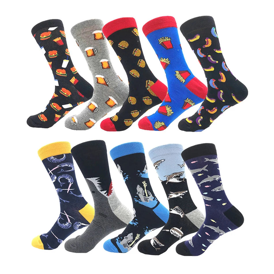 10 pairs of food pattern men's socks irregular color women's socks street trend skateboarding socks