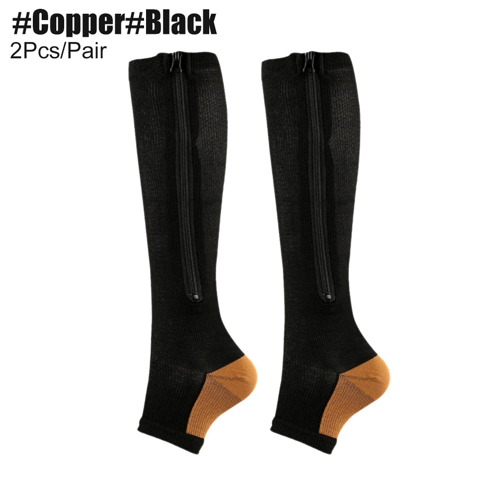 Zipper Compression Socks,15-20 mmHg Knee High Compression Socks for Men Women,Close Toe Support Socks for Varicose Veins,Edema