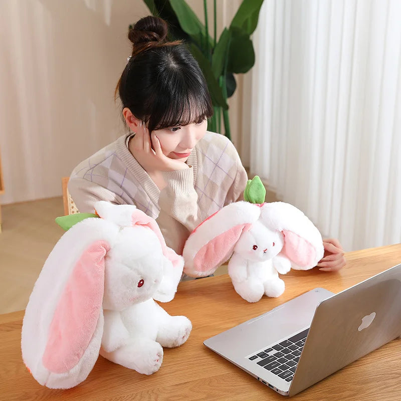 Kawaii Fruit Transfigured Bunny Plush Toy Cute Carrot Strawberry Turn Into Rabbit Plush Toy Kids Birthday Christmas Gift