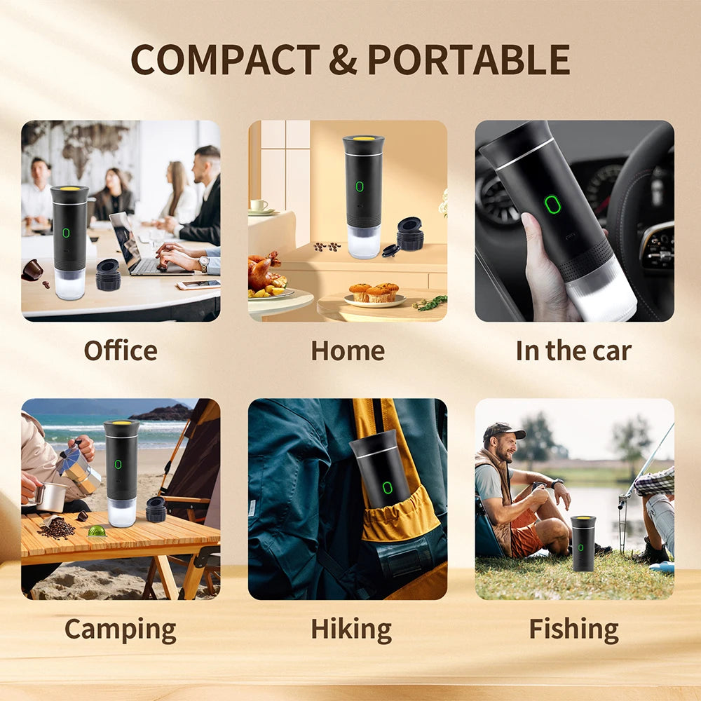 Wireless Electric Portable Espresso Coffee Machine for Car & Home Camping Coffee Maker 3-in-1 Capsule Powder Travel Coffee Maker