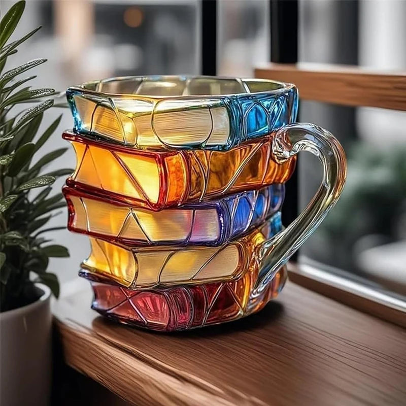 Creative Painted Book Mug 11oz Novelty 3d Painted Books Coffee Mug Unique Colorful Resin Books Stack Coffee Cup Collection Gifts