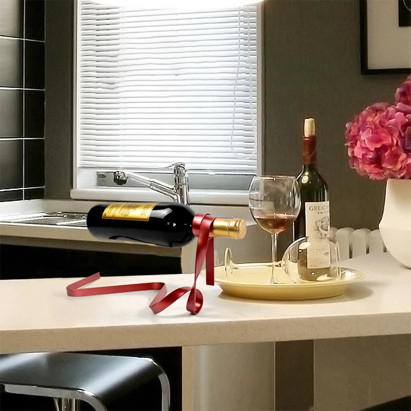 New Metal Ribbon Shaped Suspended Balanced Wine Bottle Rack Wine Display Rack Exquisite Durable Party Banquet Desktop Decoration