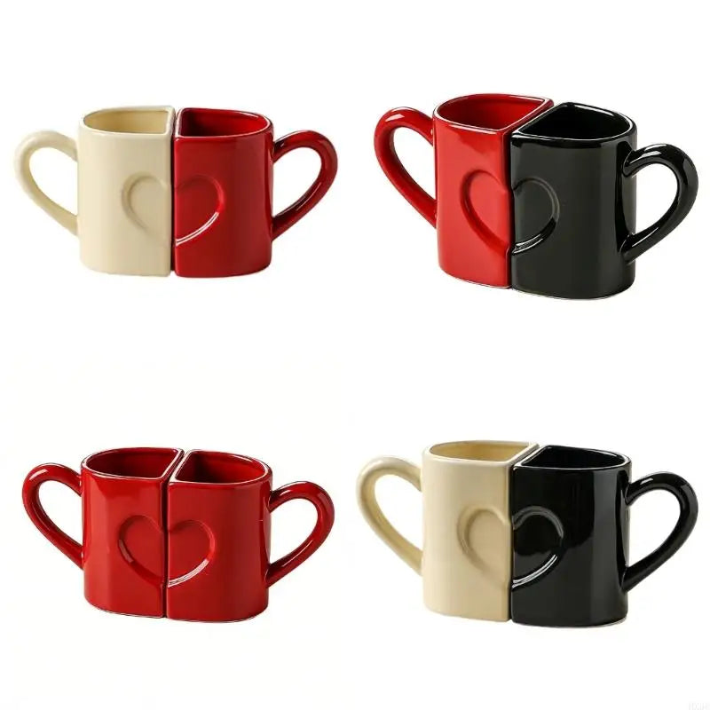 Pack of 2 Heart Puzzle Designs Ceramic Mugs Comfortable Handle Coffee Cup for Couples Romantics Valentine Gift HX6C